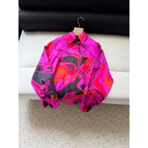 2026 Women Purple-red  Geometric Pattern Long Sleeve Silk Shirt - AliExpress Shirts & Blouses