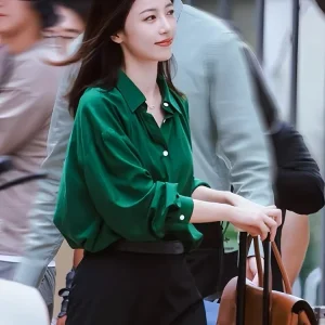 EXJR Silk Men's Women's Semi-Mature Spring Autumn Green Hong Kong Style Shirt Professional Commuting Top Women's Fashion - AliExpress Shirts & Blouses
