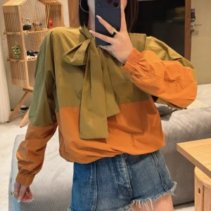 Spring Summer New Style Simple Fashionable Color Block Sash Tied Head Shirt Top Women's Loose Fit Long Sleeve Breathable Skin... - AliExpress Shirts & Blouses