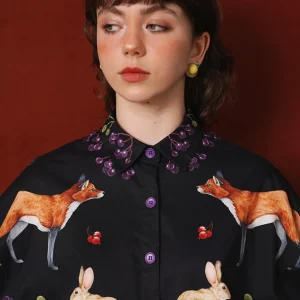 Spring Autumn Original Design Women Loose Handpainting Animals Illustration Fox Owl Deer Rabbits Cotton Black Shirts/blouses - AliExpress Shirts & Blouses