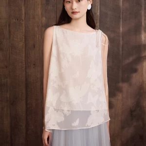 Summer New Women's Silk No-Sleeve Top with Knot Design Irregular Hem Cutwork Casual Style Loose Fit Breathable Moisture Wicking - AliExpress Shirts & Blouses