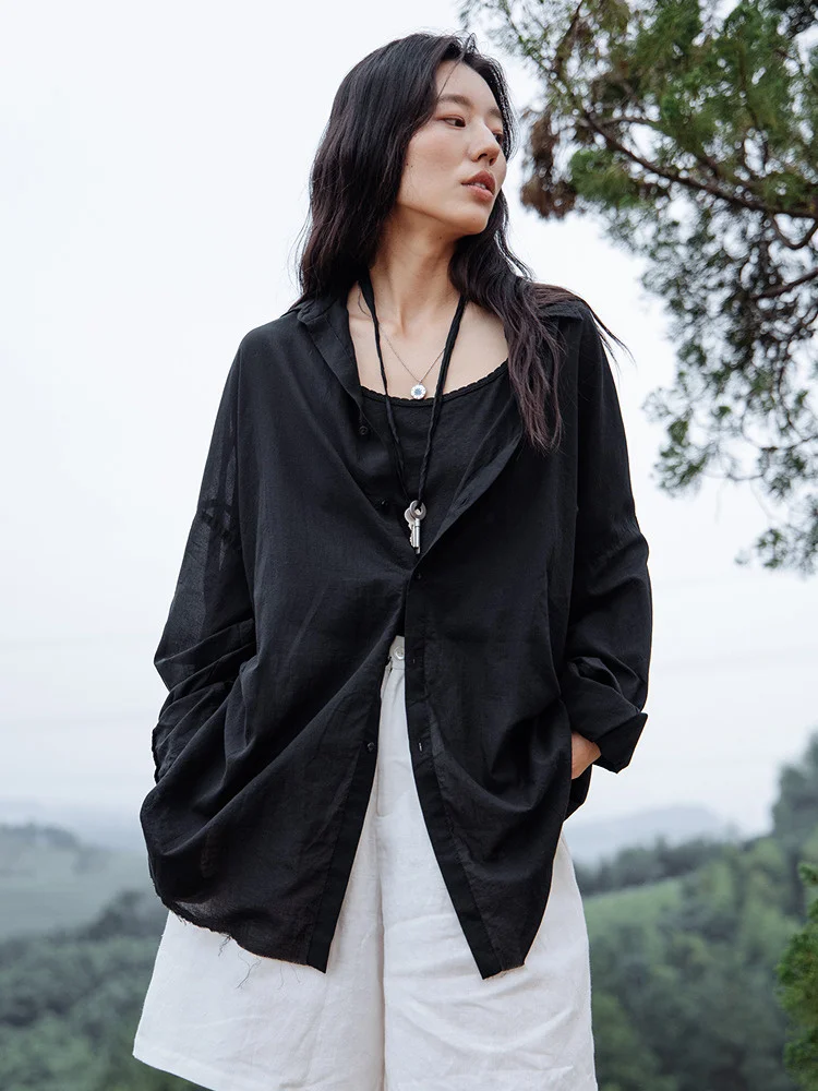 Ultra Soft Black Bruce Cotton Shirt Sun Protection Large Shirt Blooming 506 Flowers Casual Loose Fit Seven Sleeve Women's... - AliExpress Shirts & Blouses