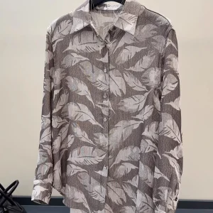 Retro Feather Print Long Sleeve Shirt Women's Lazy Style Lightweight Breathable Top Loose Fit Regular Sleeve Length Button Cl... - AliExpress Shirts & Blouses
