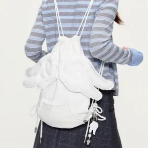 Original Angel Filled Cotton Three Dimensional Wings Hairy Edge Personalized Backpacks Simple Casual Bundle Drawstring Women Bag - AliExpress Women's Handbags