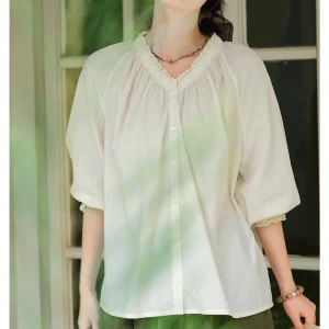 Casual V-Neck Seven-Quarter Sleeve Shirt Top High-Yield Lyocell Cotton 110G Summer New Style Loose Fit Women's Shirt - AliExpress Shirts & Blouses
