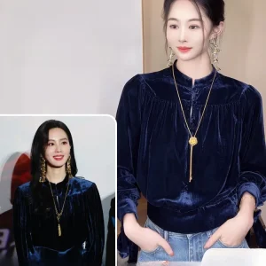 Elegant Young Women's Silk Velvet Shirt Inner Wear Long Sleeve Knot Straight Cut Fashionable Autumn Winter Top - AliExpress Shirts & Blouses