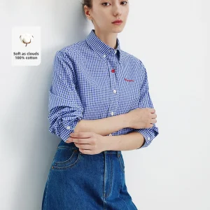 Navigare Women's Pure Cotton Long Sve irt Spring Plaid Thin Sle Casual Embroidered Floral Design Regular Fit Button up - AliExpress Shirts & Blouses