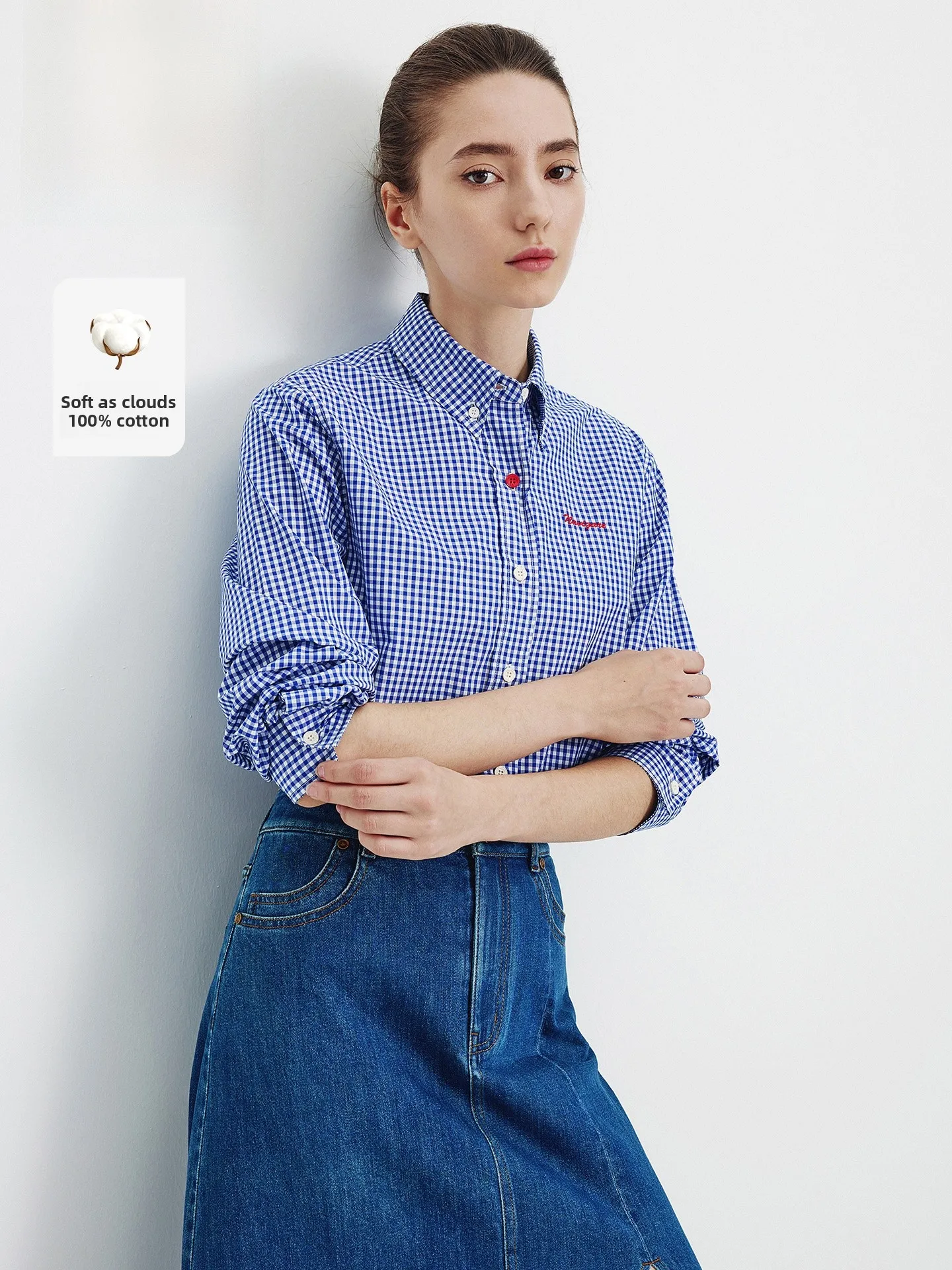 Navigare Women's Pure Cotton Long Sve irt Spring Plaid Thin Sle Casual Embroidered Floral Design Regular Fit Button up - AliExpress Shirts & Blouses