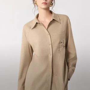 ELLE Embroidered Long Sleeve Shirt Women's Loose Commute Style Winter New Design Casual Fashion Polyester Blend Button up - AliExpress Shirts & Blouses