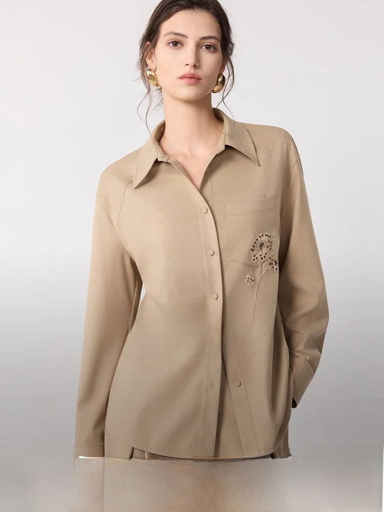 ELLE Embroidered Long Sleeve Shirt Women's Loose Commute Style Winter New Design Casual Fashion Polyester Blend Button up - AliExpress Shirts & Blouses