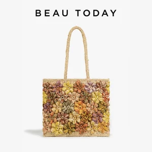 BEAUTODAY Tote Bags Women Raffia Mixed Color Woven Square Flowers Decoration Interior Slot Pocket Ladies Bags Handmade 62171 - AliExpress Women's Handbags