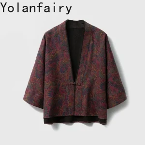 YOLANFAIRY Women Reversible Silk Cardigan 100% Mulberry Silk Gambiered Top Coat Printed Single Button Elegant Jacket Blouses - AliExpress Shirts & Blouses