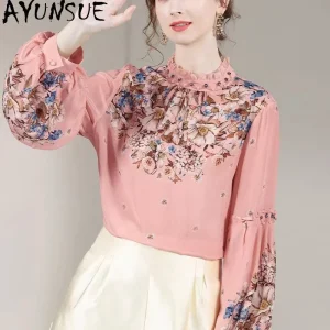 AYUNSUE 100% Real Mulberry Silk Blouse Elegant Blouses for Women Summer Clothes Long Sleeve Womens Tops New Style Топ Женский - AliExpress Shirts & Blouses