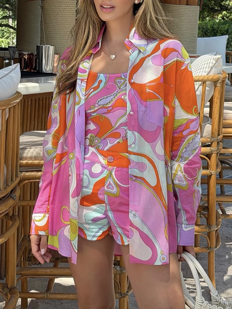 Spring Summer Fashion Resort Casual Vintage Pattern Print Cotton Blouses Women's Turn-down Collar Long Sleeve Loose Shirt - AliExpress Shirts & Blouses