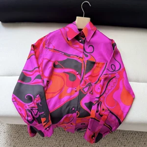Spring Summer Fashion Vintage Geometric Print Silk Casual Blouses Women's Turn-down Collar Pocket Single Breasted Loose Shirt - AliExpress Shirts & Blouses
