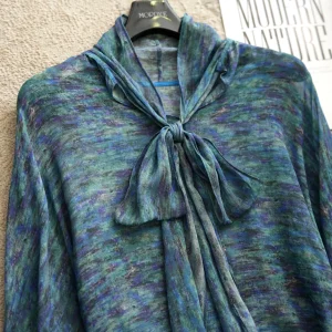 Monet Painter Silk Shirt 100%  Silk  Knot Sash Blue Irregular Print Long Sleeve Women's Top Original Design - AliExpress Shirts & Blouses