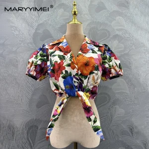 MARYYIMEI Casual printed cotton shirt lapel short-sleeved shirt 2026 autumn fashion women's new style - AliExpress Shirts & Blouses
