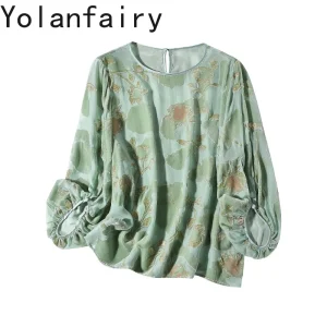 YOLANFAIRYReal Mulberry Silk Velvet Blouse for Woman Autumn High-end Ladies Tops Blouses Elegant T Shirts Dames Women's Clothing - AliExpress Shirts & Blouses