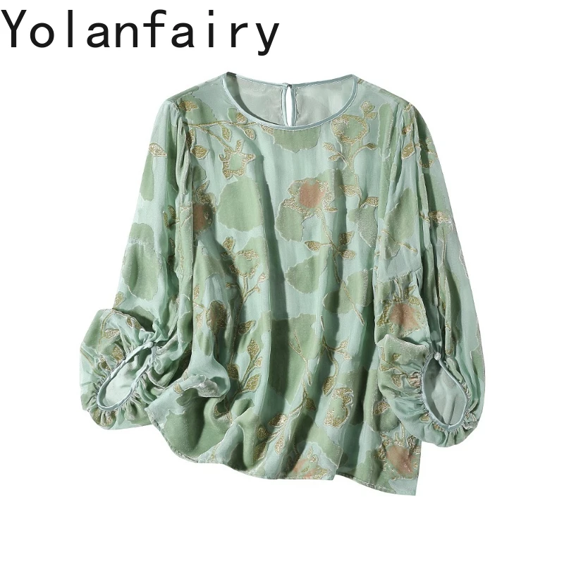 YOLANFAIRYReal Mulberry Silk Velvet Blouse for Woman Autumn High-end Ladies Tops Blouses Elegant T Shirts Dames Women's Clothing - AliExpress Shirts & Blouses