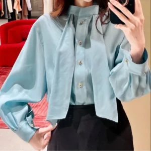 Elegant Soft Draped Shirt Women's Summer New Style Korean Version Slimming Fluffy Belt Casual Cotton Blend Long Sleeve Top - AliExpress Shirts & Blouses