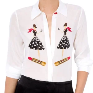 Women Cartoon Print White Shirt Long Sleeve Single Breasted Turn-down Collar Fashion Female Silk Blouse - AliExpress Shirts & Blouses
