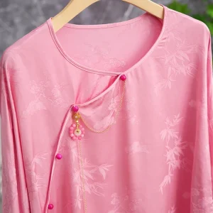 Elegant Pink Shirt Chinese National Style Embroidered Asymmetrical Button-Up Long Sleeve Women's Fashion Spring Collection - AliExpress Shirts & Blouses