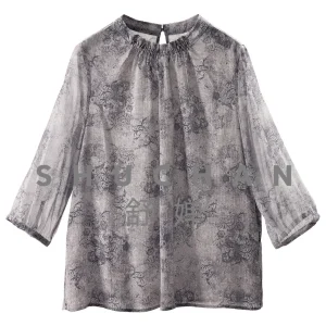 Blouse Loose Silk Vertical Strip Jacquard Crepe Seven-quarter Sleeve Shirt Women's 27M0  blusas de verano mujer 2026 - AliExpress Shirts & Blouses