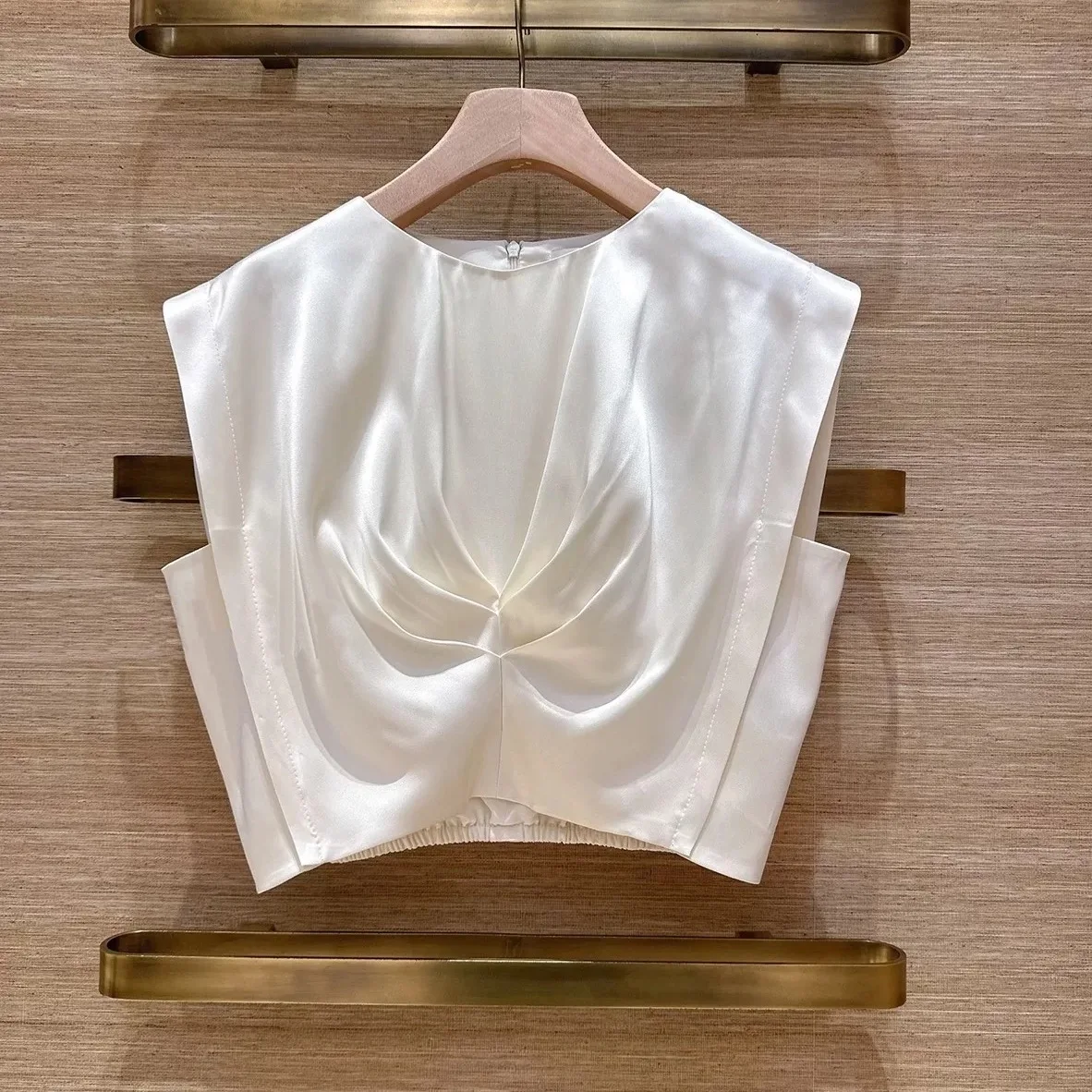 Spring 2026 Fashion Satin Pleated Sleeveless round Neck Vest Short Top Shirt Women's French Style Breathable Lightweight Blouse - AliExpress Shirts & Blouses