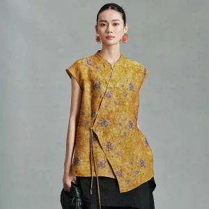 Annibycn New Chinese Style Asymmetrical Silk Blend Summer Top Women's Skin-friendly Lyocell Fabric Sleeveless Floral Embroide... - AliExpress Shirts & Blouses
