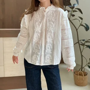 Floral Embroidery Ruffles Shirt Women Spring Autumn Stand Collar Patchwork Designer Vintage Shirts Tops Lady Elegant Blouses - AliExpress Shirts & Blouses