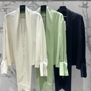 Women's Smooth Silken Acetate Shirt with  Knot Sash Slimming Fashionable Versatile Commute Style Long Sleeve V-Neck - AliExpress Shirts & Blouses