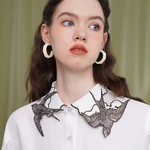 100-108cm Bust Spring Fall White Shirts Original Design Women Elegant Loose Embroidery Cool Swallows White Shirts/Blouses - AliExpress Shirts & Blouses