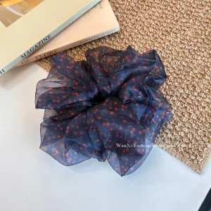Korean Vintage Cherry Print Scrunchies, Elegant Hair Ties for Bun Hairstyle, Versatile Fashion Women Daily Hair Accessories - AliExpress New Headwear