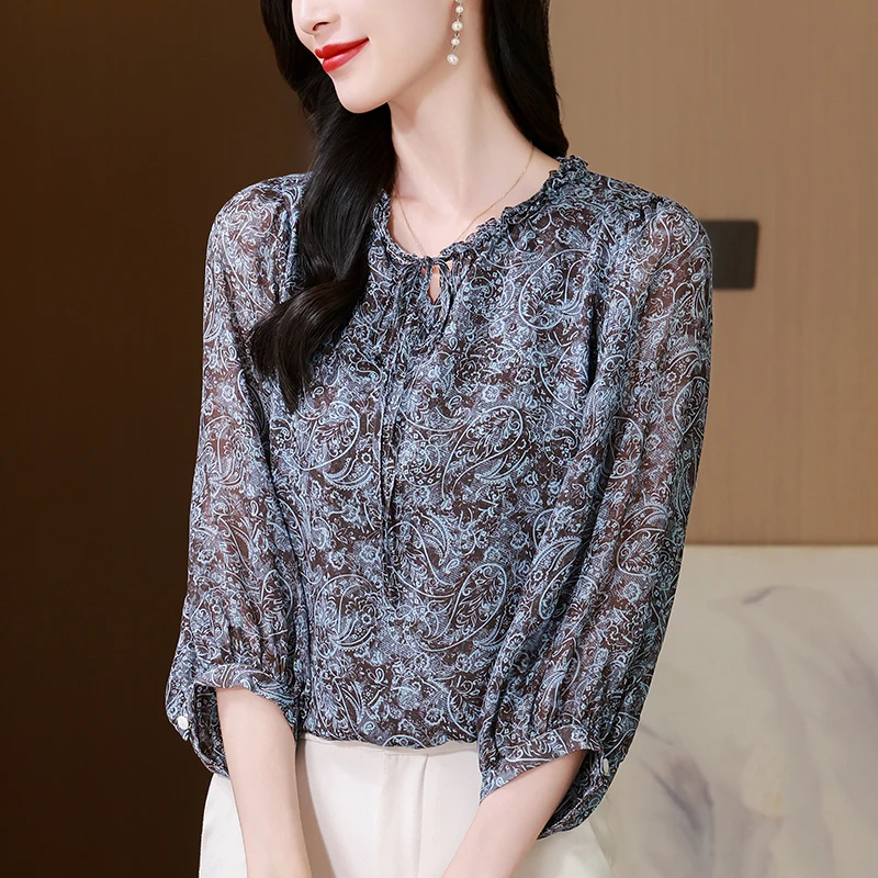 New Elegant Blouses and Shirts for Women Summer 2026 100% Real Silk Women's Shirt Loose Tops Woman Vintage Print Blouse - AliExpress Shirts & Blouses