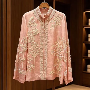 Spring and Summer New Stand Collar High-End Silk Organza Fabric Positioning Beading Embroidery Elegant Women's Shirt S-XL - AliExpress Shirts & Blouses