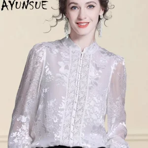 AYUNSUE 90% Mulberry Silk +10% Viscose Womens Tops Elegant Shirts for Women Springs Summer Blouse Women Clothes Платье Женское - AliExpress Shirts & Blouses