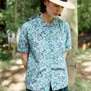 Light Cotton Short Sleeve Shirt Green  Orchid Print round Collar Commute Style Women's Regular Fit Shirt Summer 2025 - AliExpress Shirts & Blouses
