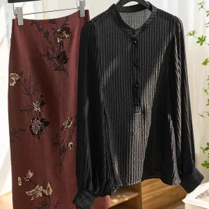 Slimming Black Silk Lantern Sleeve Shirt round Neck Texture Design Elegant Style Women's Business Casual Fashion Spring 2025 - AliExpress Shirts & Blouses