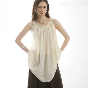 Moofeel Linen Heavy Embroidery Weaving Sleeveless Shirt Unique Crease Loose Top Women's Business Casual Summer Moisture Wicking - AliExpress Shirts & Blouses