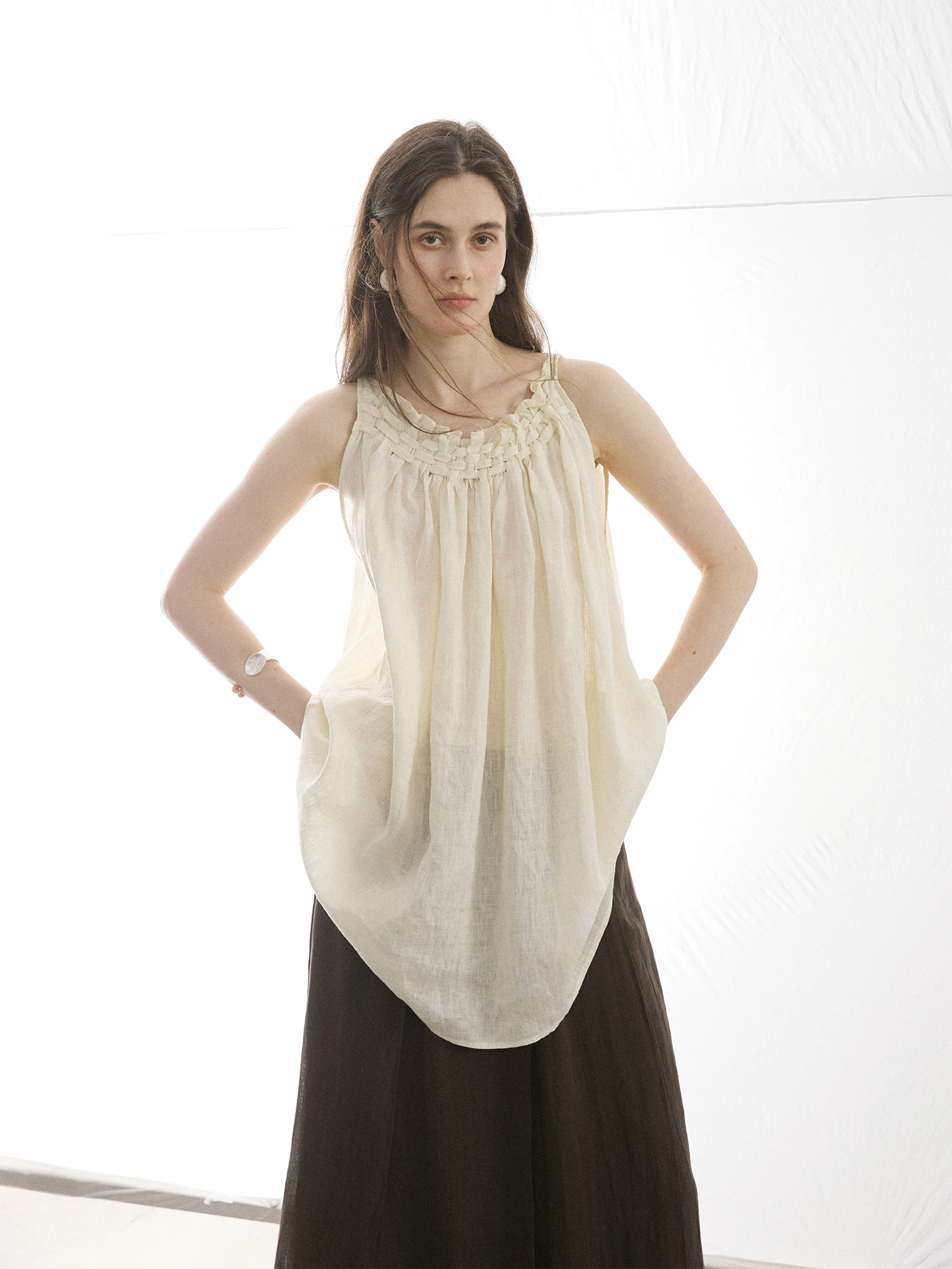 Moofeel Linen Heavy Embroidery Weaving Sleeveless Shirt Unique Crease Loose Top Women's Business Casual Summer Moisture Wicking - AliExpress Shirts & Blouses