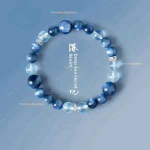 Natural kyanite crystal bracelet, women's ice transparent sea blue treasure cat's eye bracelet, original couple girlfriend - AliExpress New Headwear