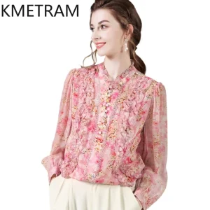 KMETRAM 100% Real Mulberry Silk Shirt Women Fashion Printed Pink Blouse Long Sleeve Spring Tops for Woman Clothes 2026 Рубашка - AliExpress Shirts & Blouses