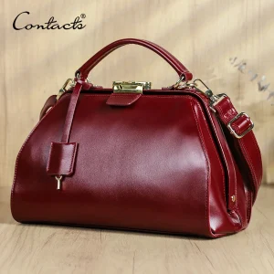 CONTACT'S Genuine Leather Women Sling Shoulder Bag Luxury Designer Crossbody Bag Metal Frame Key Lock Tote Handbag Women‘s Bag - AliExpress Women's Handbags