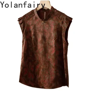 YOLANFAIRY 100% Mulberry Silk Shirts for Woman Elegant Watered Gauze Tee Top Stand Collar Pleated Women's Blouses and Shirts - AliExpress Shirts & Blouses
