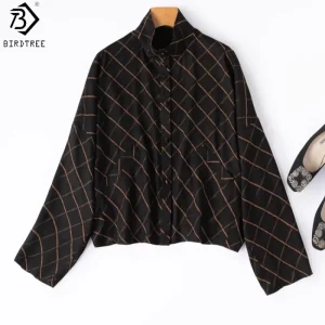 Birdtree, 40MM 100% Real Silk Plaid Coat, Women Gambiered Canton Gauze Jacket, Batwing Sleeve Cardigan, 2026 Spring New T63008JF - AliExpress Shirts & Blouses