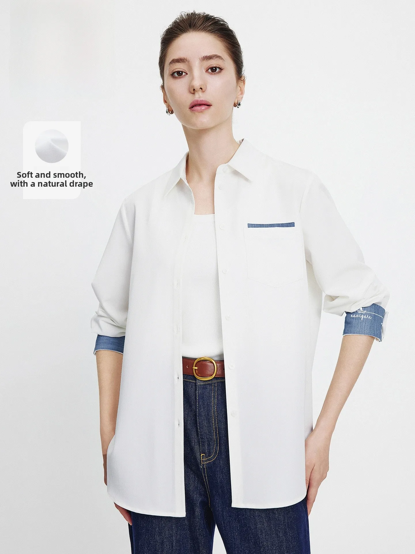 Navigare White Long Sve Loose Women's irt Spring New Sle Commute Windbreaker OL Sle Polyester Fiber arp Collar - AliExpress Shirts & Blouses