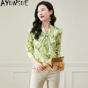 AYUNSUE 90% Silk Women's Blouses and Shirts Bow Ribbon Long Sleeve Tops for Woman Stylish Gentle Blouse Woman Clothes Ropa Mujer - AliExpress Shirts & Blouses