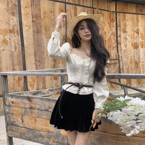 Elegant White Long Sleeve Women's Shirt  Trendy Design Gentle Feel Short Style Commute Fashion Cotton 100% Slim Fit - AliExpress Shirts & Blouses