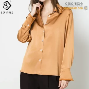 Birdtree,OEKO-TEX,22MM 100% Real Silk Blouse,Single Breasted,Full Sleeve,Women Satin Lapel Elegant Shirt,2026 New T61203JF - AliExpress Shirts & Blouses