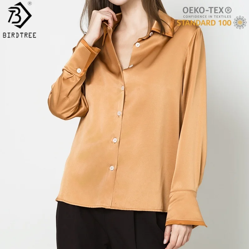 Birdtree,OEKO-TEX,22MM 100% Real Silk Blouse,Single Breasted,Full Sleeve,Women Satin Lapel Elegant Shirt,2026 New T61203JF - AliExpress Shirts & Blouses